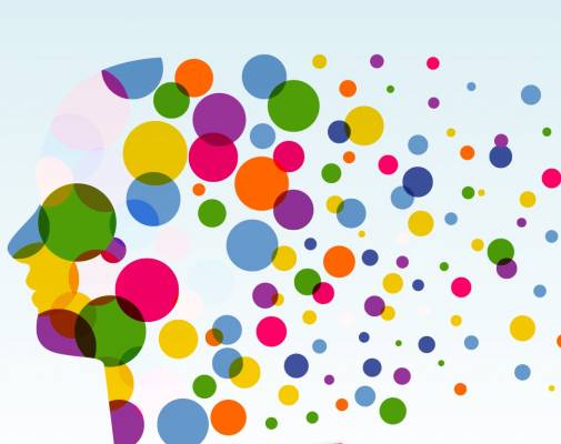 Forum de la Santé mentale, une personne de profil avec des bulles de couleurs qui s'envolent de sa tête