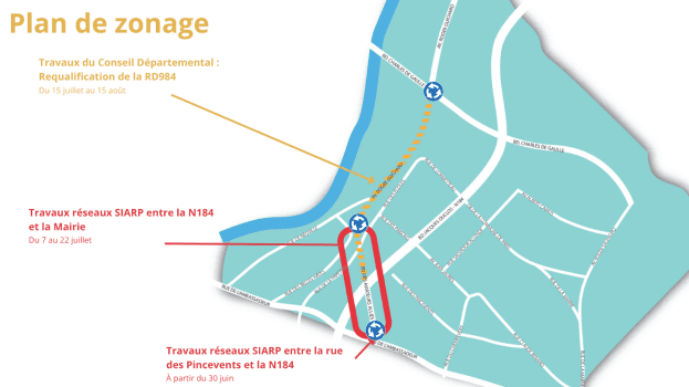 Plan de zonage travaux - Requalification de la RD984