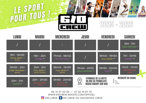 Voici le planning hebdomadaire de nos cours 